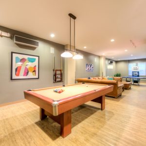 In this gallery image -the Uptown lounge features a pool table